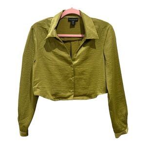 HOUSE OF HARLOW 1960 WOMENS CROPPED GREEN BUTTON‎ DOWN BLOUSE SIZE SMALL.